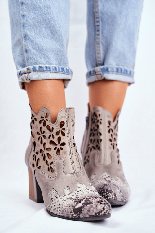 Botki Damskie Na Słupku Maciejka Wiosenne Popielate 04369-13