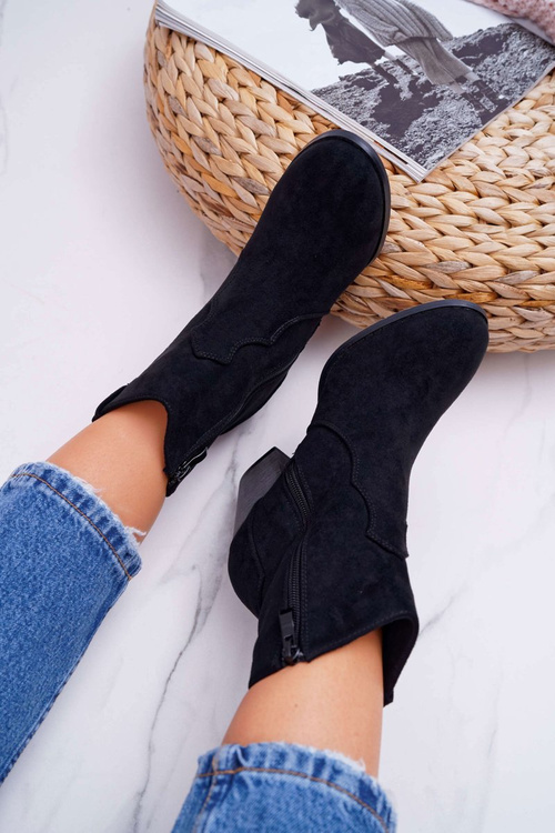 Botki Damskie Na Słupku Kowbojki Czarne Nutriso