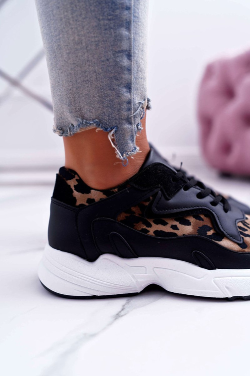 Sportowe Damskie Buty Czarne Leopard Mezeno