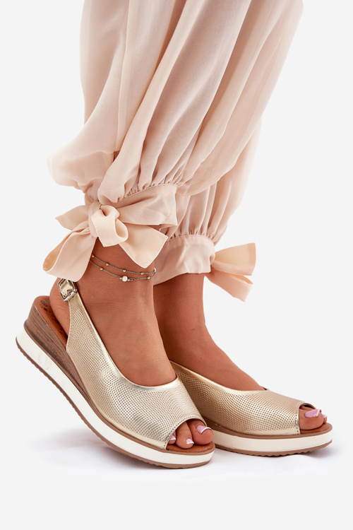 Skórzane Sandały Na Koturnie Artiker 56C2312 Złote