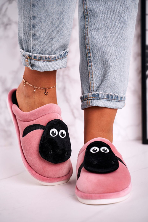 Damskie Welurowe Papcie Z Owieczką Pudrowy Róż Charlie