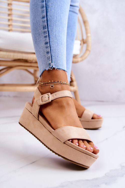 Zamszowe Sandały Na Platformie Beżowe Sariah