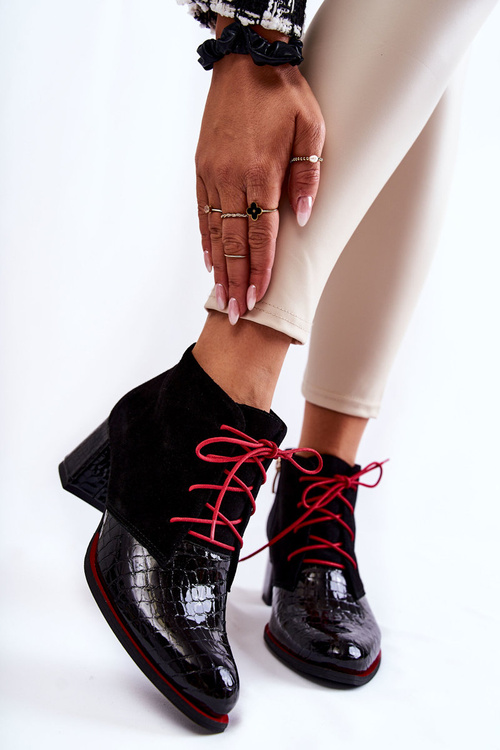 Damskie Botki Na Niskim Słupku Czarne Ebba