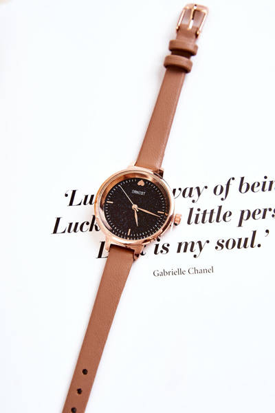 Damski Zegarek Na Cienkim Pasku Ernest Ciemnobeżowy