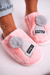 Damskie Futrzane Papcie Z Czapką I Pomponem Różowe Keep Warm