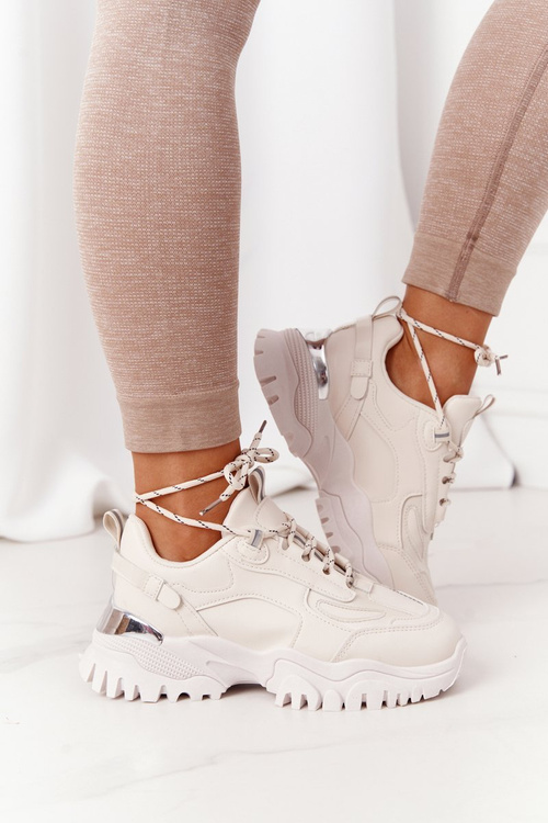 Damskie Sneakersy Na Masywnej Podeszwie Beżowe Influencer