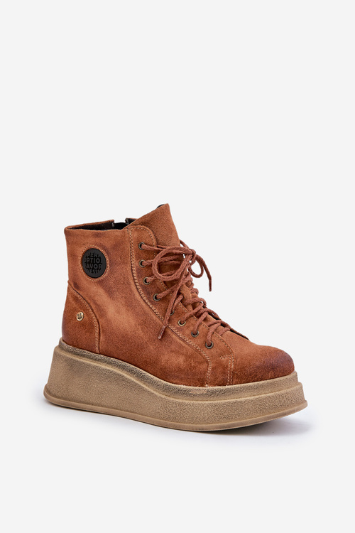 Zamszowe Botki Na Masywnej Platformie Maciejka 06309-29 Brązowe