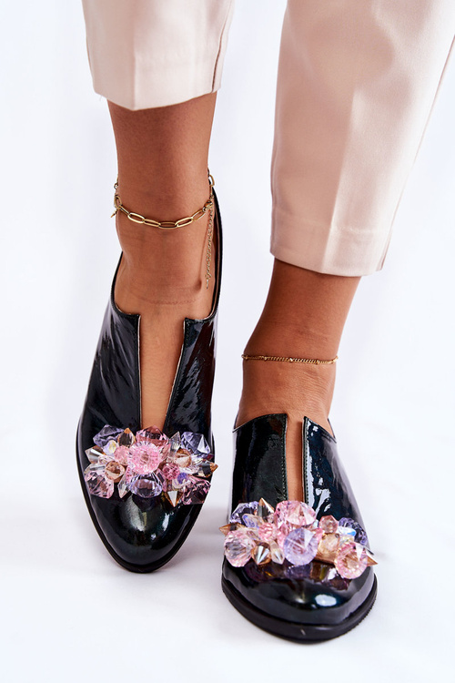 Lakierowane Półbuty Mozaika Z Transparentną Ozdobą Zielone Delaver