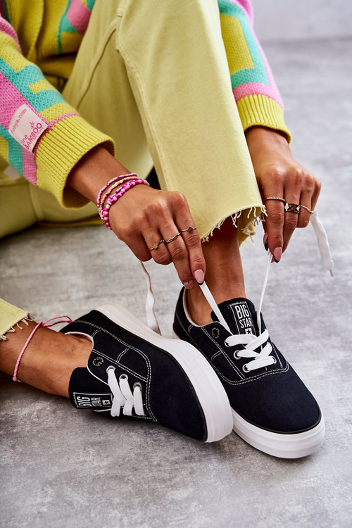 Materiałowe Damskie Tenisówki Big Star KK274019 Czarne