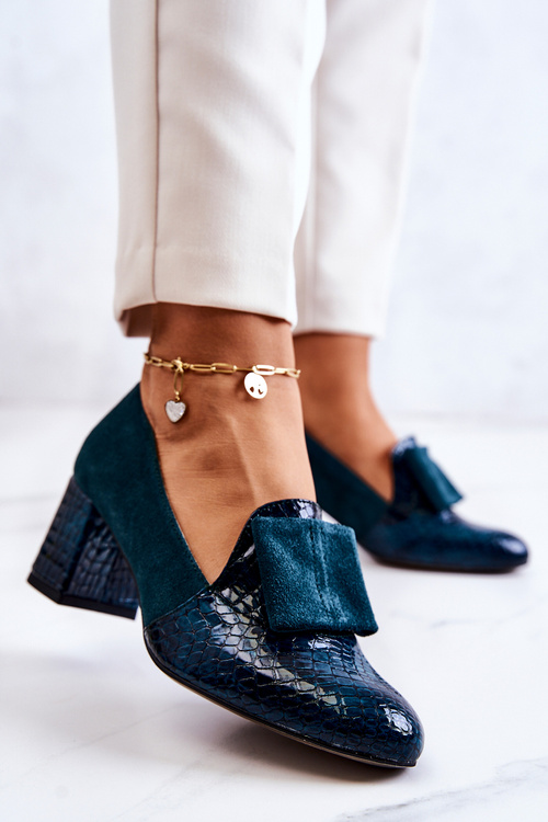 Zamszowe Wężowe Czółenka Zielone Diana