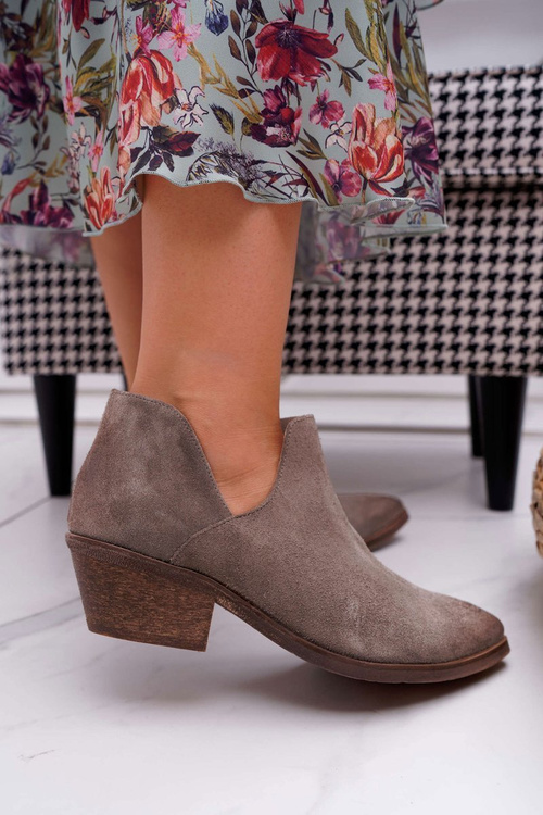 Botki Damskie Wiosenne Skórzane Cappuccino Anabella