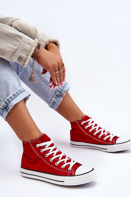 Damskie Trampki Klasyczne Wysokie Czerwone Remos