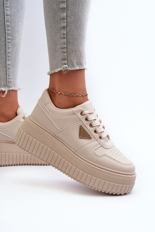 Sneakersy Damskie Z Eko Skóry Na Masywnej Platformie Jasnobeżowe Chrisstin