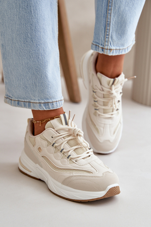 Buty Sportowe Sneakersy Eko Skórzane Beżowe Verilisse