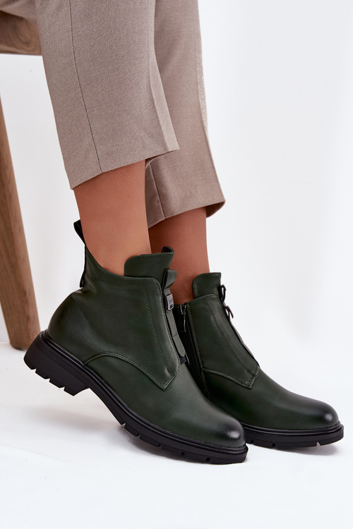 Ocieplane Botki Damskie Na Zamek Z Ozdobnym Detalem Ciemnozielone Roselle