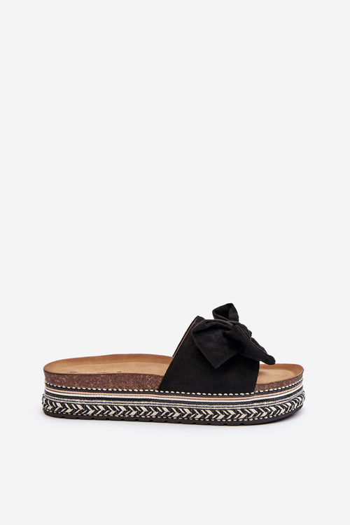 Klapki Damskie Na Platformie Z Kokardą Czarne Evatria