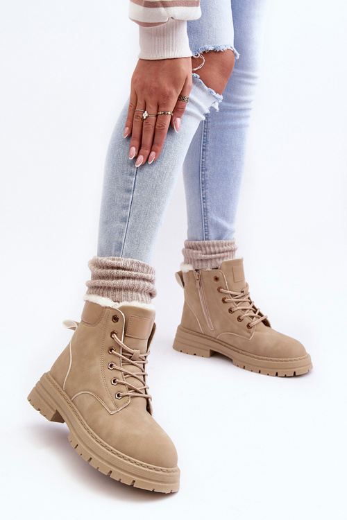 Damskie Trapery Ocieplane Futerkiem Beżowe Fenan