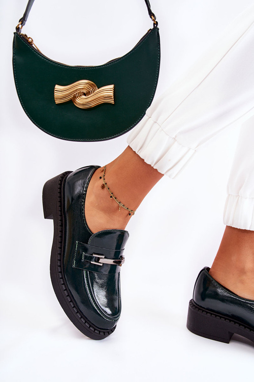 Lakierowane Półbuty Ze Srebrną Ozdobą Zielone Lemar Hestill