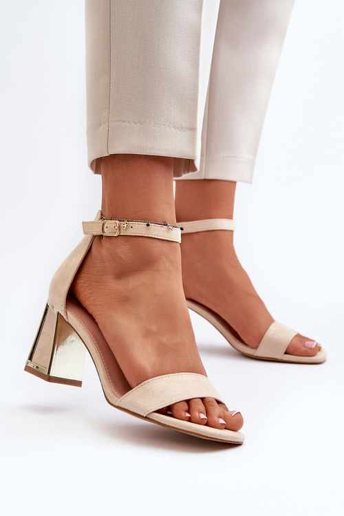 Sandały Zamszowe Na Słupku Beżowe Pholia