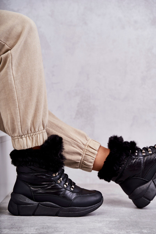 Damskie Śniegowce Sznurowane Czarne Anna