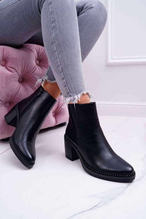 Damskie Botki Na Słupku Czarne Duo