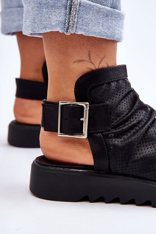 Damskie Sandały Z Cholewką Za Kostkę Czarne Adonis