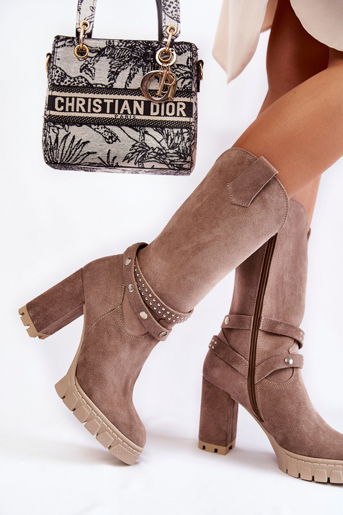 Damskie Kozaki Na Słupku Lewski Shoes 3246 Cappucino