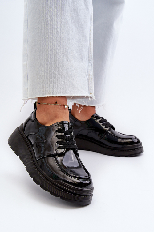 Lakierowane Półbuty Damskie Skóra Naturalna Czarne Scadaria