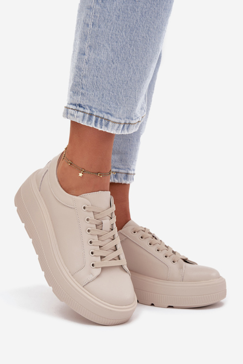 Skórzane Sneakersy Na Masywnej Platformie Beżowe Sylvessa