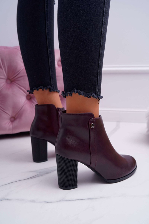 Botki Damskie Na Obcasie Sergio Leone Bordowe BT518