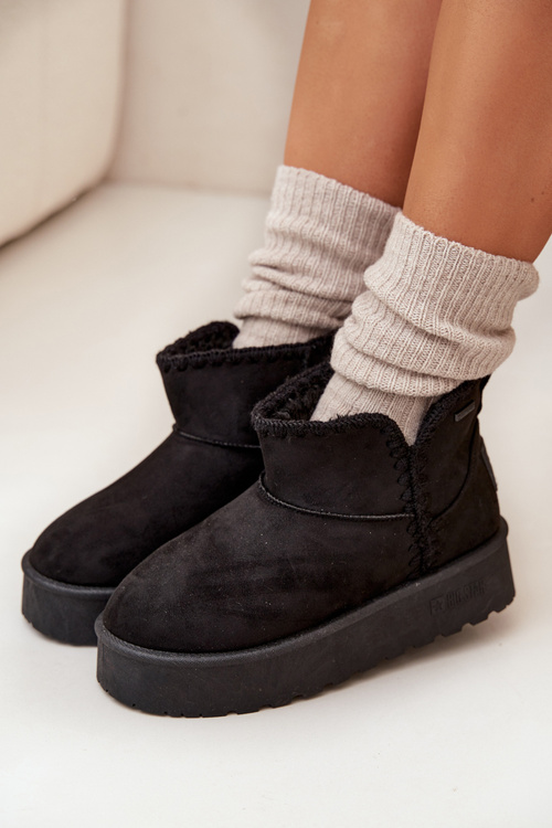 Śniegowce Damskie Na Platformie Z Przeszyciami Big Star SS274128 Czarne