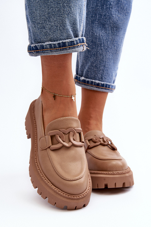 Masywne Mokasyny Damskie Z Łańcuchem Beżowe Dataia