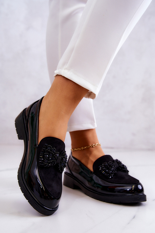 Eleganckie Lakierowane Mokasyny Loafery Czarne S.Barski HY51-318 Belize