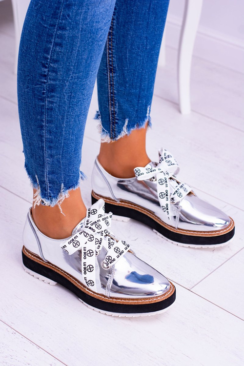 Lu Boo Srebrne Lustrzane Damskie Półbuty Moonlight