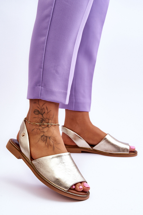 Zazoo 40327 Skórzane Wsuwane Sandały Złote