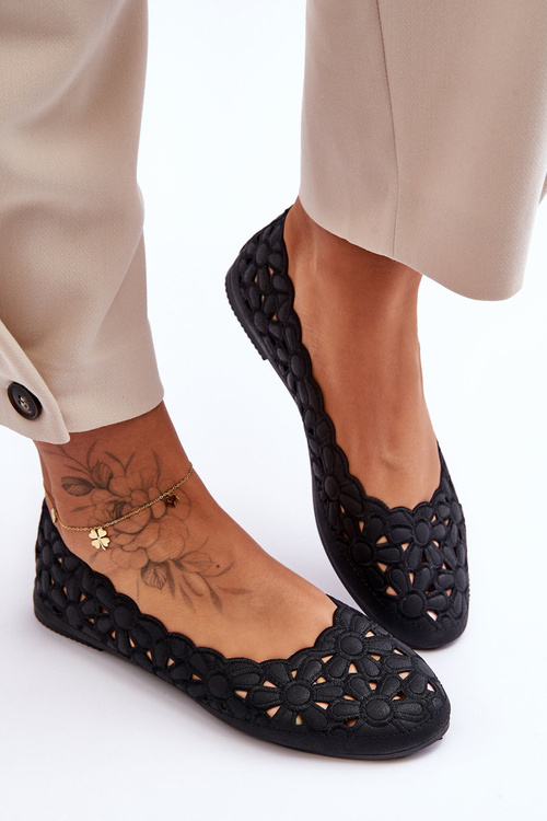 Ażurowe Baleriny Damskie Czarne Visionary