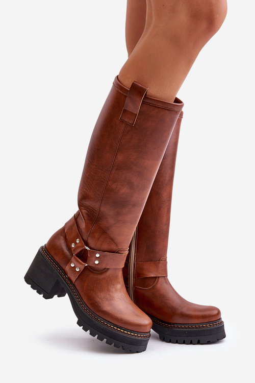 Skórzane Kozaki Damskie Przed Kolano Lewski 3432 Camel