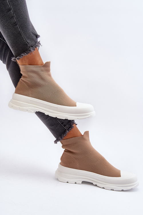 Wsuwane Skarpetkowe Botki Damskie Brązowe Ilanae