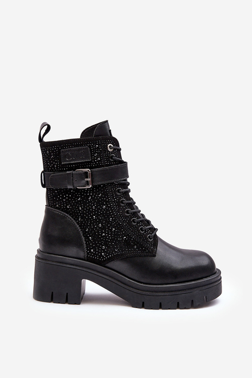 Skórzane Botki Workery Zdobione Dżetami GOE MM2N4041 Czarne