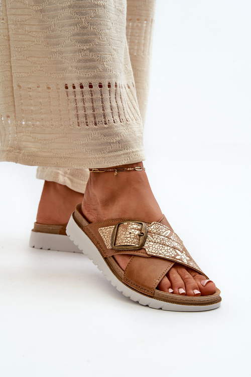 Wygodne Klapki Damskie Z Klamrą Inblu CN000032 Camel