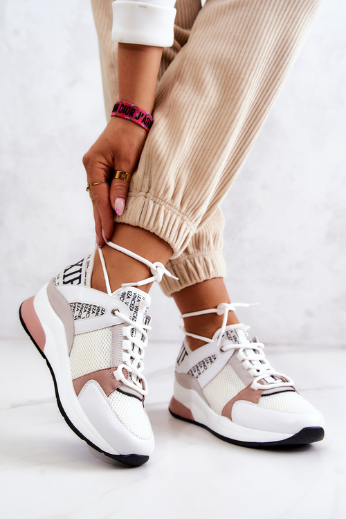 Sportowe Buty Sneakersy Na Koturnie Białe Lorey