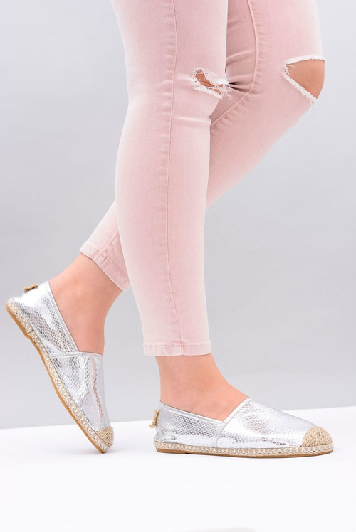 Lu Boo | Wsuwane Srebrne Damskie Espadryle Wąż Pray