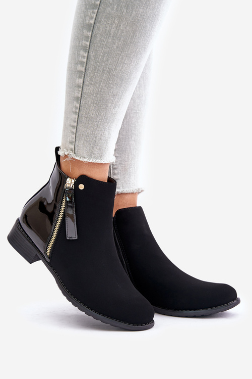 Ocieplane Botki Na Płaskim Obcasie Z Niską Cholewką Czarne Zinariella