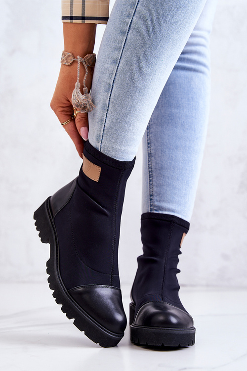 Materiałowe Botki Wsuwane Nicole Czarne 2705