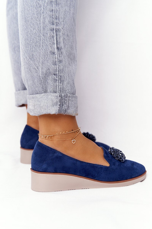 Eleganckie Półbuty Na Koturnie Vinceza 10580 Zamszowe Granatowe