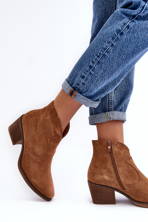 Zamszowe Botki Kowbojki Na Suwak D&A SN622-29 Camel