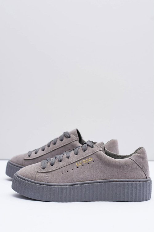 Lu Boo | Szare Zamszowe Creepersy Platformy Jagger