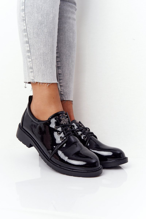 Damskie Lakierowane Półbuty Oxfordy S.Barski 309 Czarne