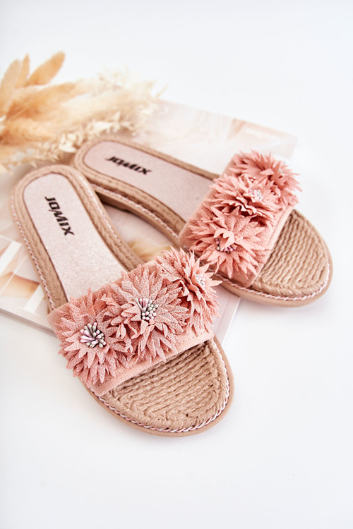 Damskie Klapki Z Materiałowymi Kwiatami Różowe Susana