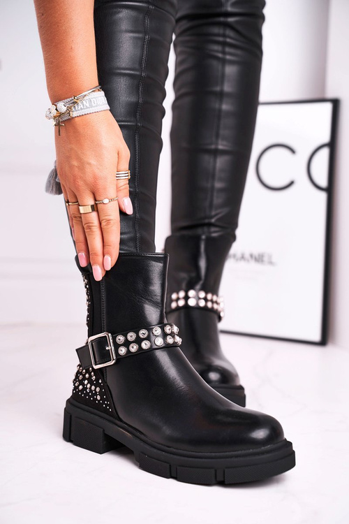 Botki Damskie Z Cyrkoniami Czarne Giuliana